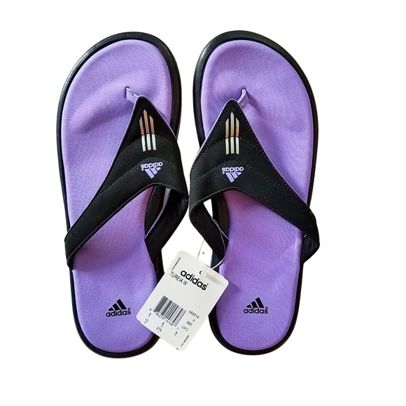 adidas Shoes - Adidas Women’s Tureia  Black Purple Thong Sandals Flip Flops Size 10